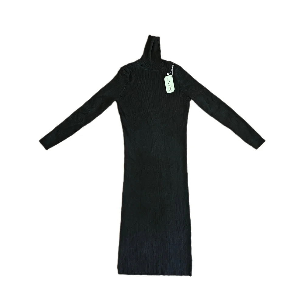 ninovino Turtleneck Ribbed Knit Long Sleeve Slim Fit Sweater Dress, Size M - Picture 2 of 2